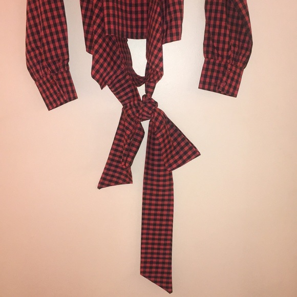 Size S Red and Black Checkered Wrap Around Blouse - Picture 2 of 6